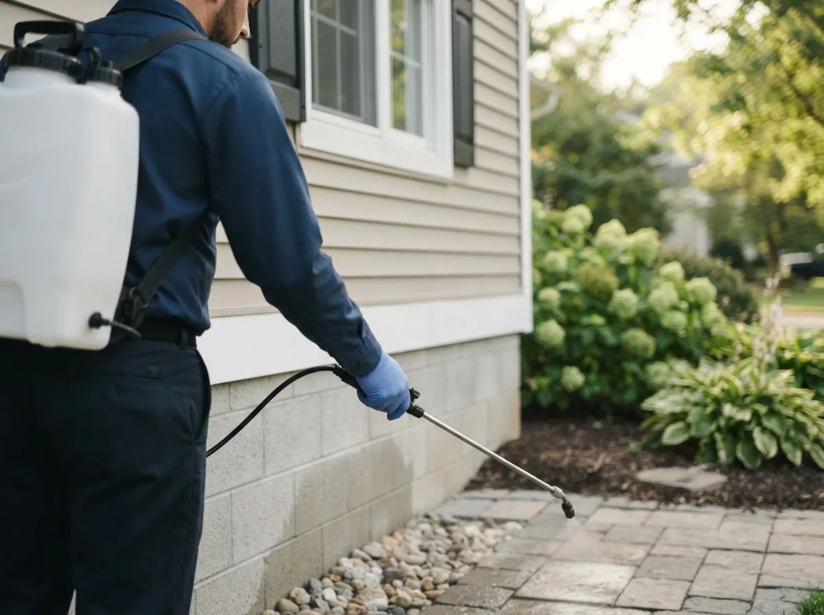 Pest control technician inspecting a home in Badger, MN